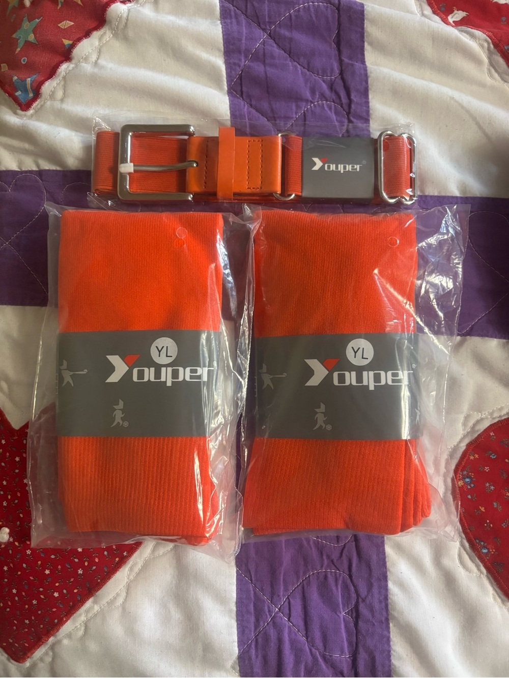 Youper Sports Bright Orange Baseball Socks and Belt Combo Size Youth Large